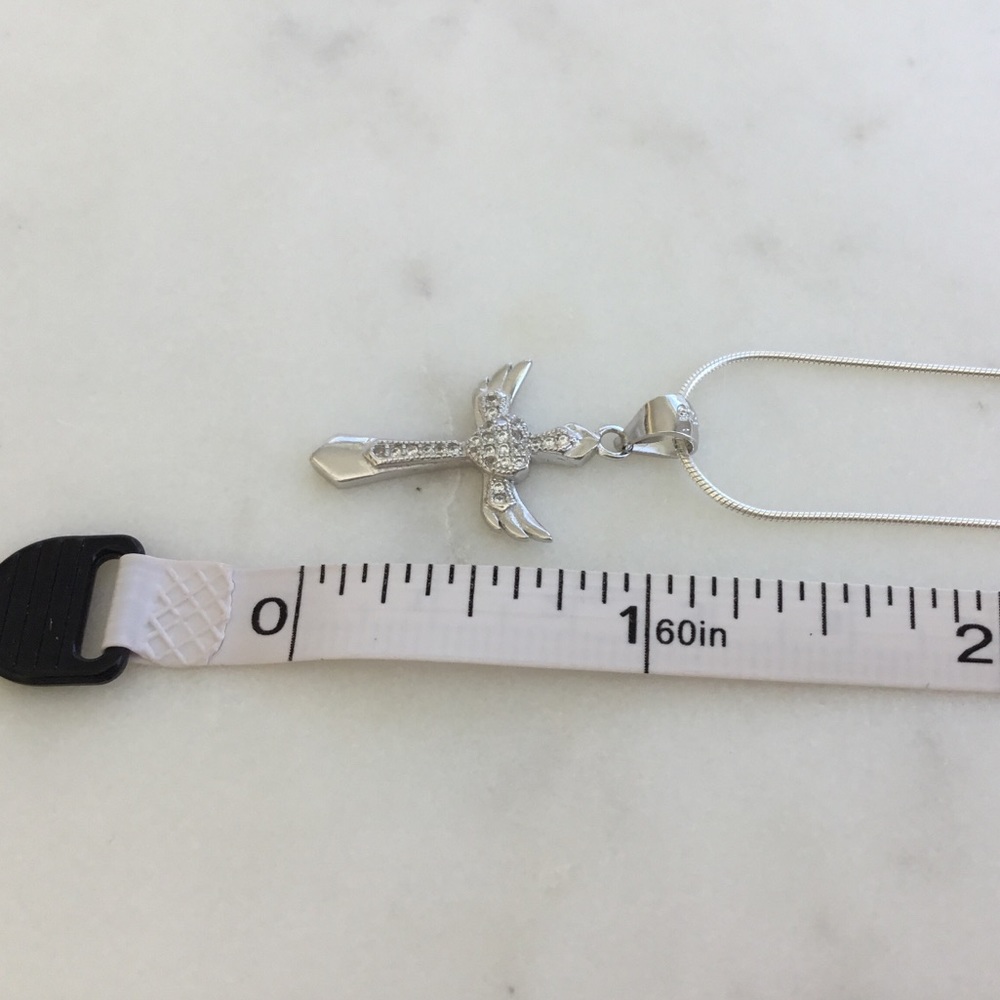 Sterling Silver Cz Cross with Angel Wings Necklace - Picture 4 of 16